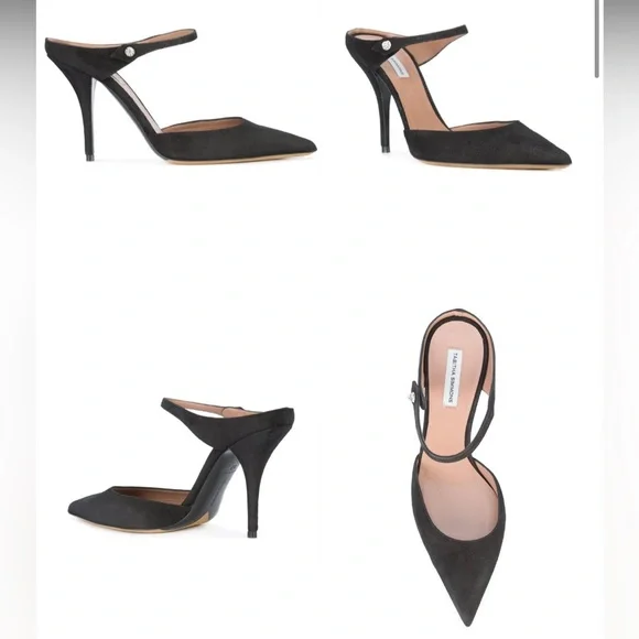 Tabitha Simmons Heels Allie Mule Black Suede Heels Closed Toe Size 40.5 US 10.5 - Picture 1 of 9